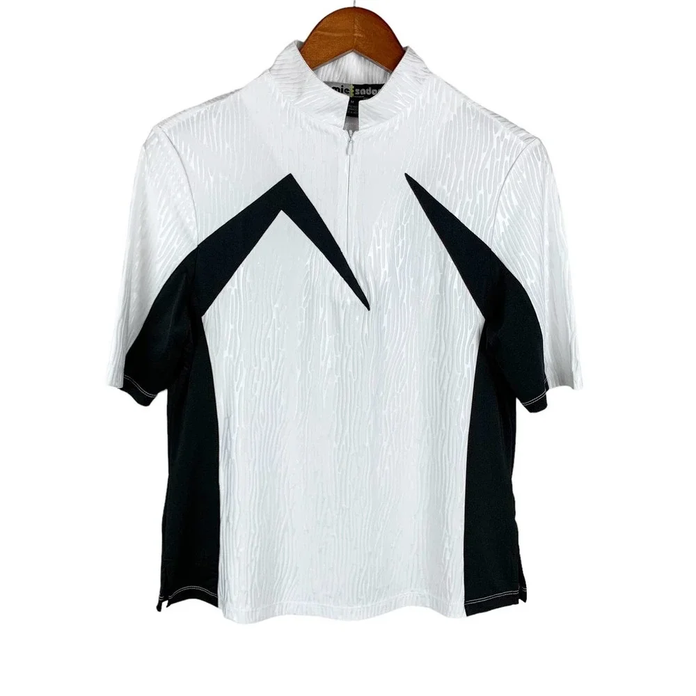 Jamie Sadock Golf Shirt Short Sleeve Polo 1/4 Zip Black White M